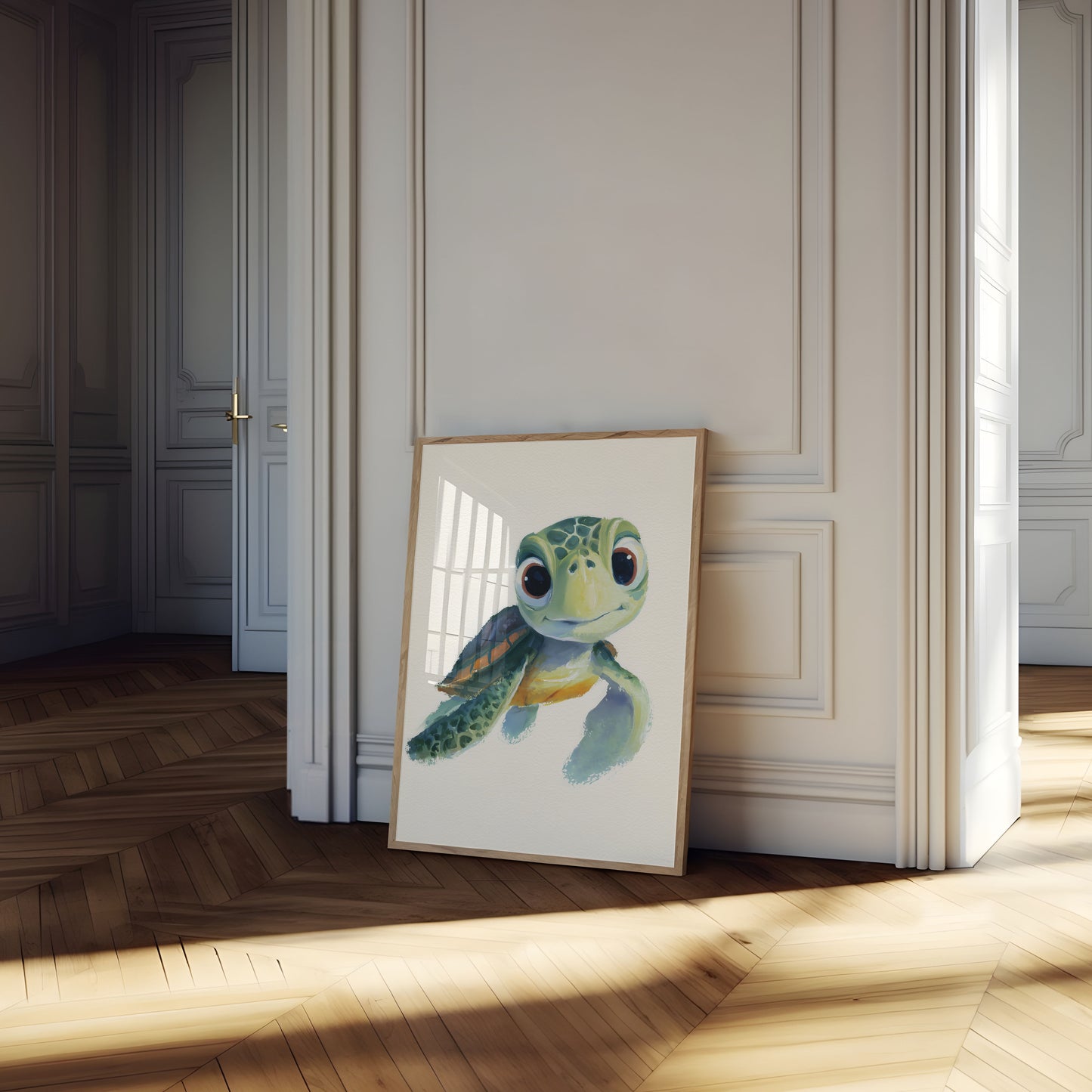 Smiling Sea Turtle Swimming Poster