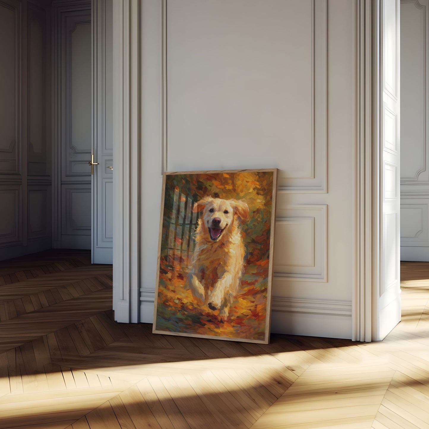 Happy Golden Retriever Autumn Poster