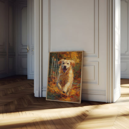Happy Golden Retriever Autumn Poster