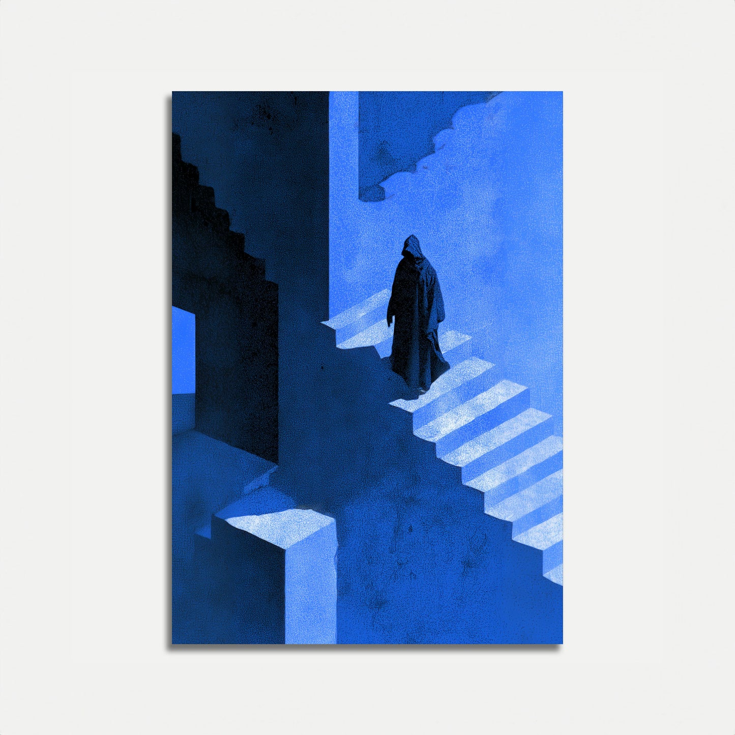 Osamělá postava v modré architektuře Plakát