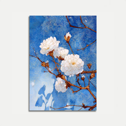 White Peonies Blue Sky Poster