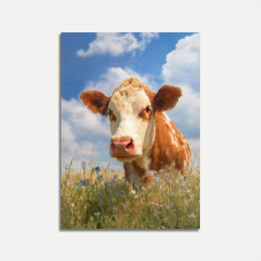 Cow in Wildflower Meadow Poster