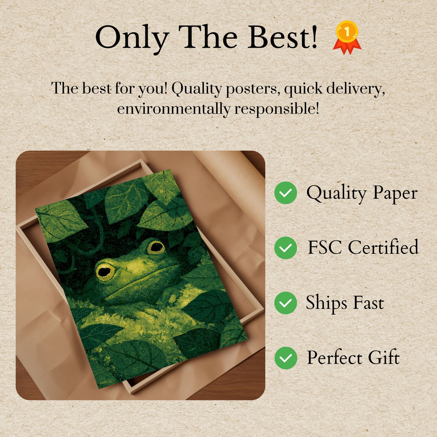 Green Tree Frog in Leaves Poster