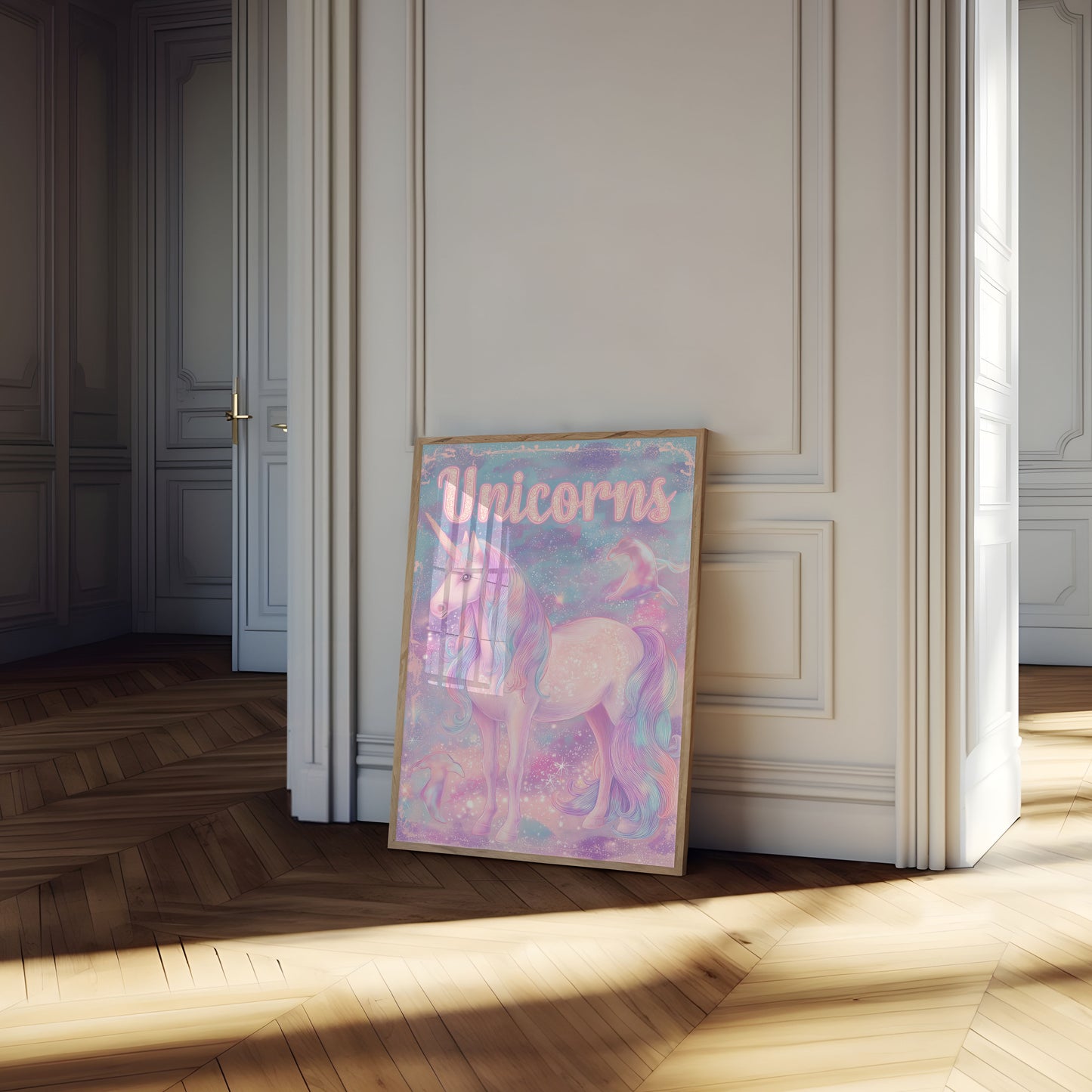 Póster de unicornio de fantasía pastel
