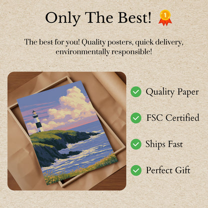 Coastal Lighthouse at Sunset Poster