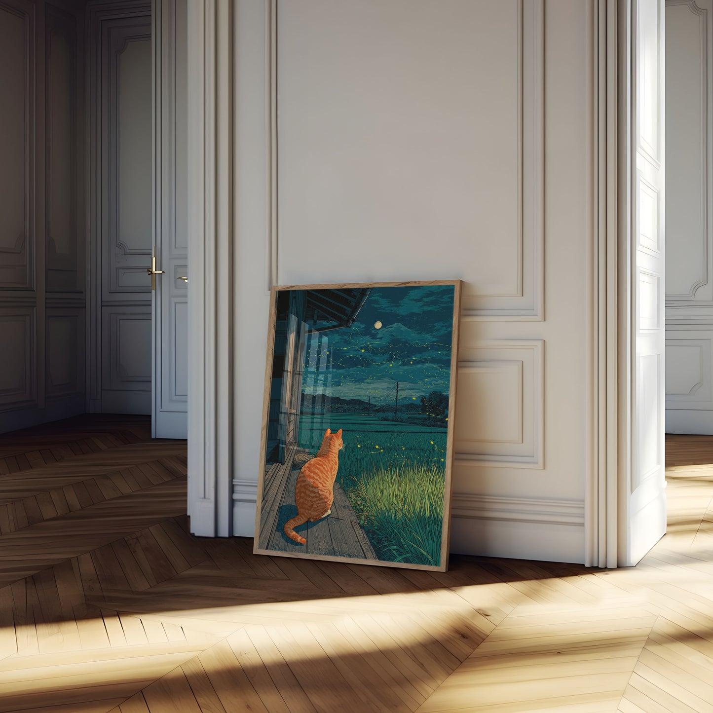Orange Cat Starry Night Poster