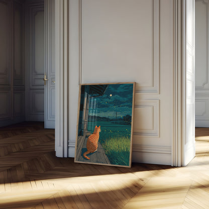 Orange Cat Starry Night Poster