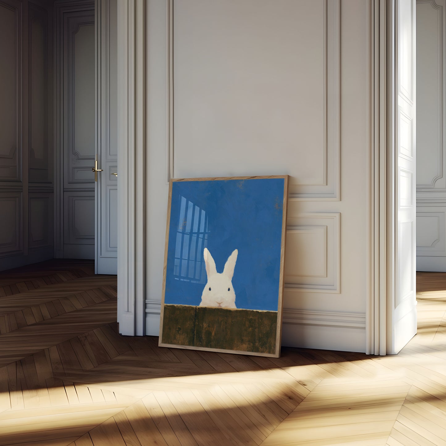 White Rabbit Peering Over Wall Poster