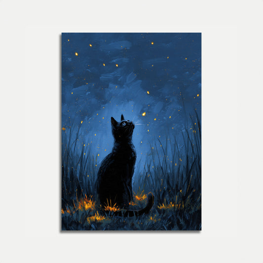 Cat Watching Fireflies Poster