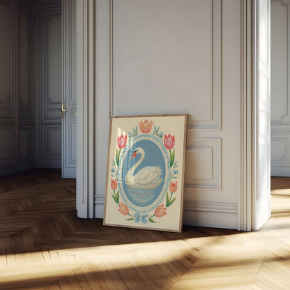 Elegant Swan Floral Framed Poster