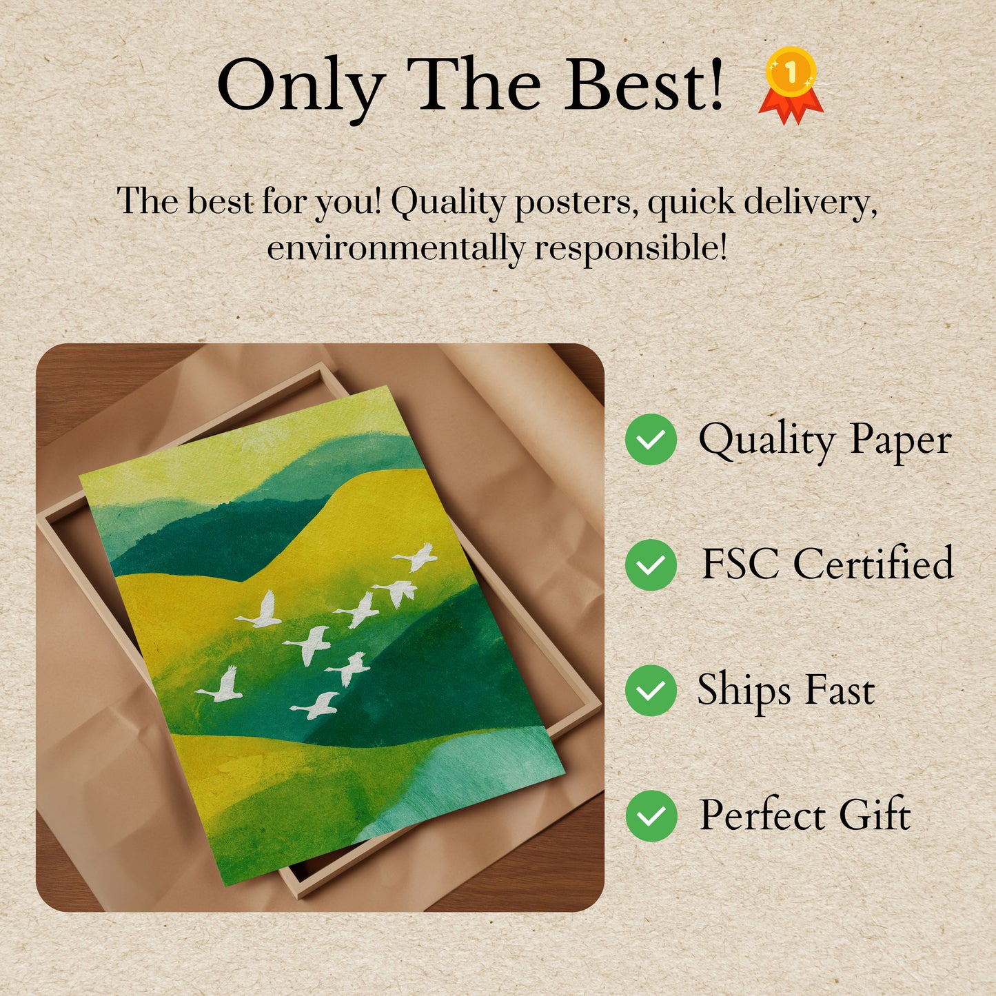 Flying Birds Over Rolling Hills Poster