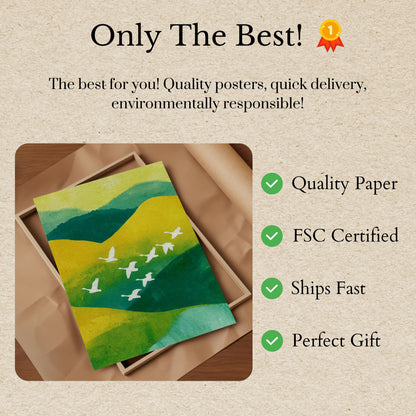 Flying Birds Over Rolling Hills Poster