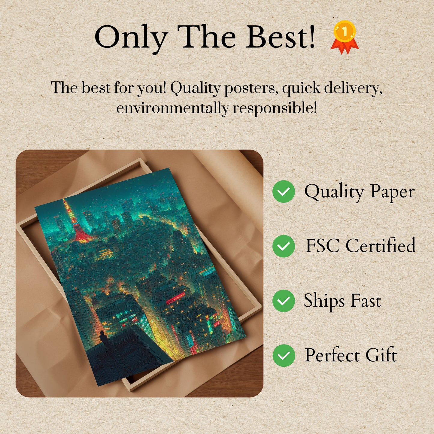 Póster de paisaje urbano nocturno de Tokio con neón