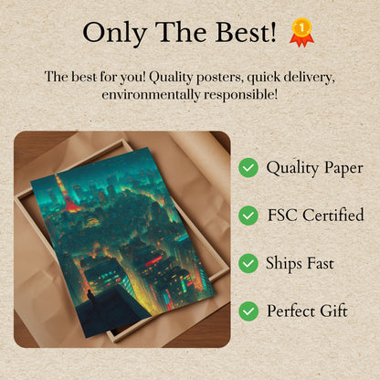 Póster de paisaje urbano nocturno de Tokio con neón