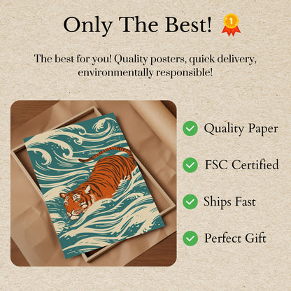 Tiger Swimming in Ocean Waves Poster