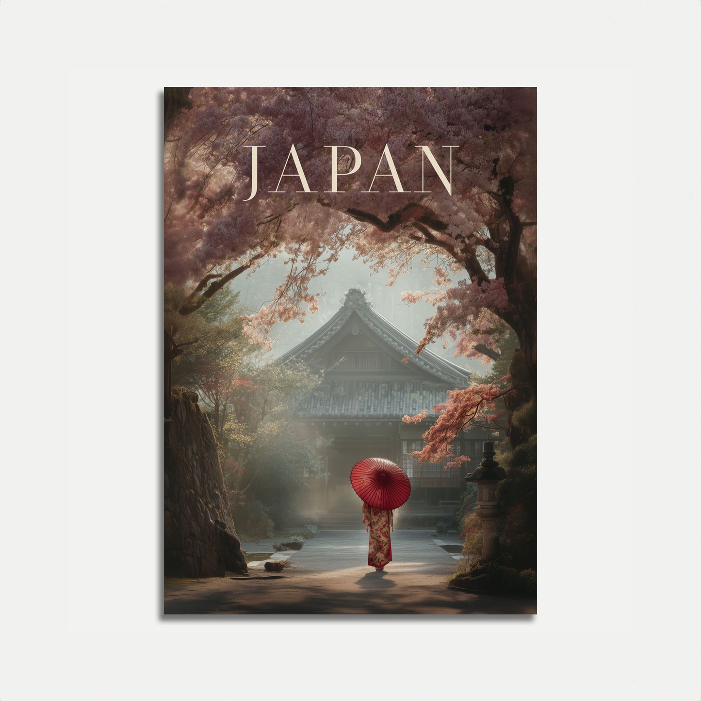 Japanese Temple Cherry Blossom Poster