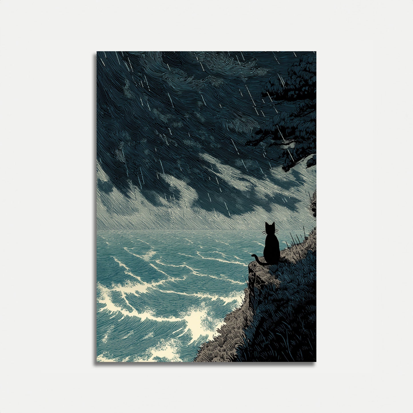 Kat ved det stormfulde hav plakat
