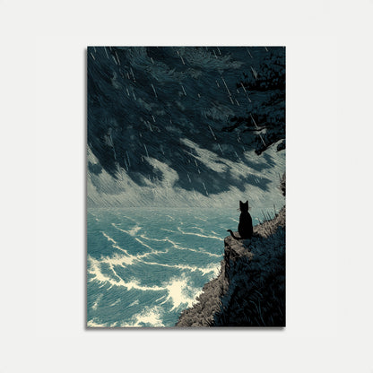 Kat ved det stormfulde hav plakat