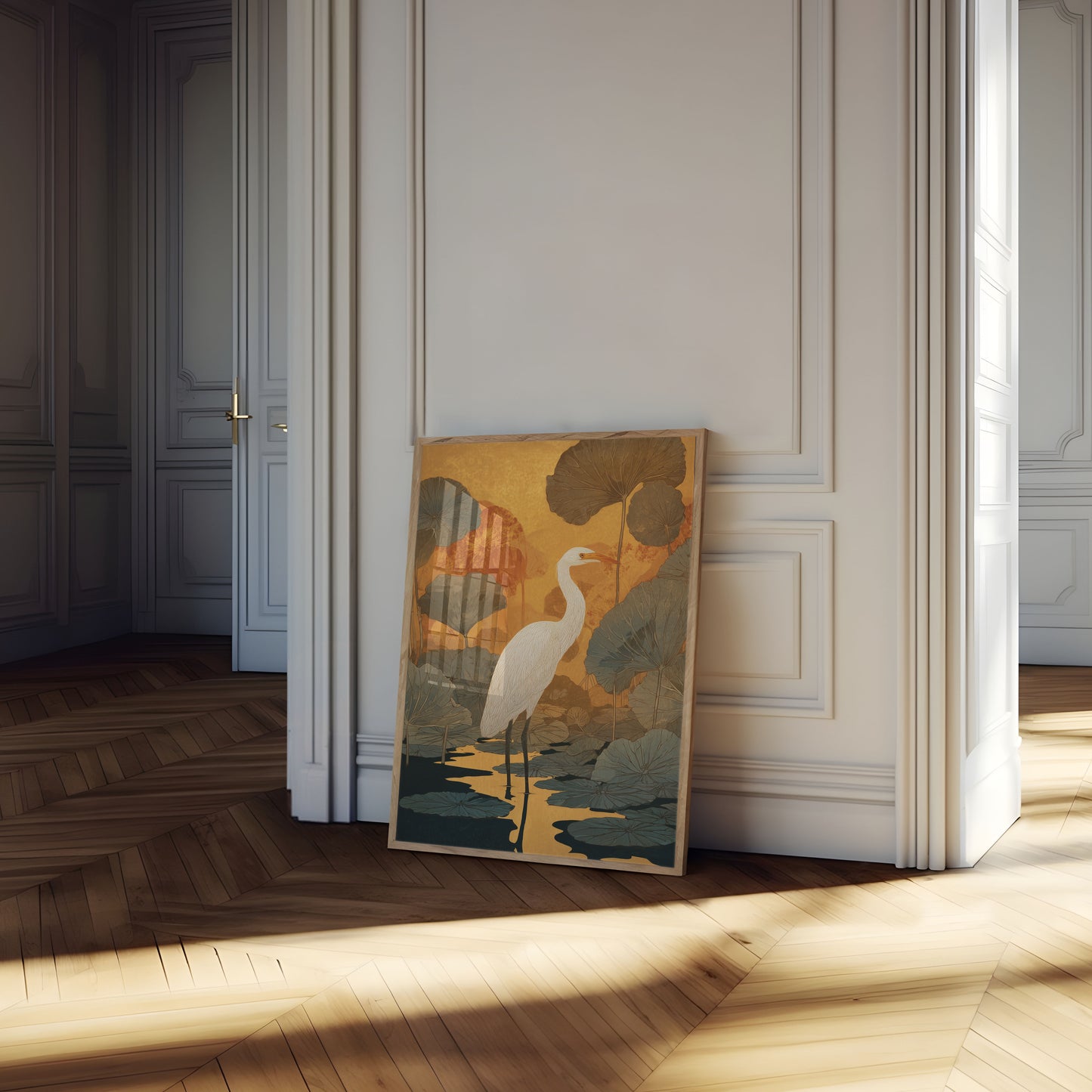 White Heron in Lotus Pond Poster