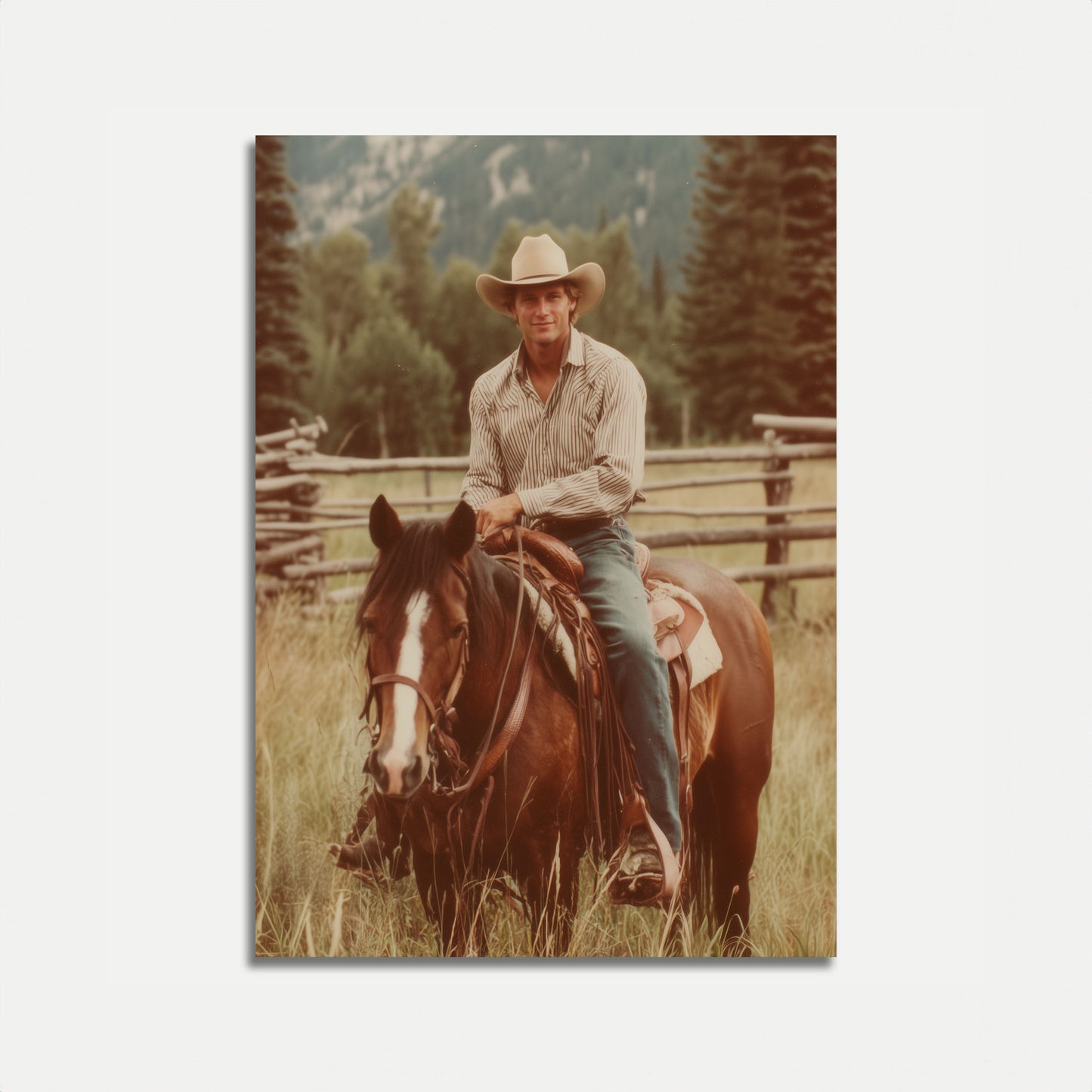 Cowboy on Horseback Mountain Poster