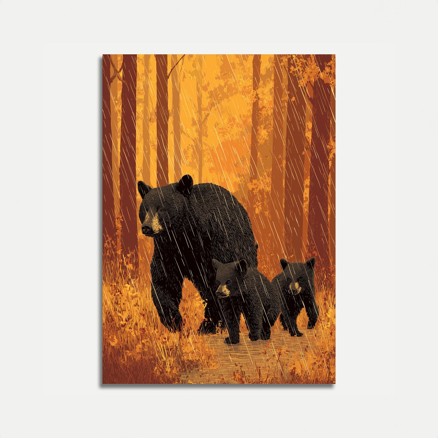 Berenfamilie in herfstwoud poster