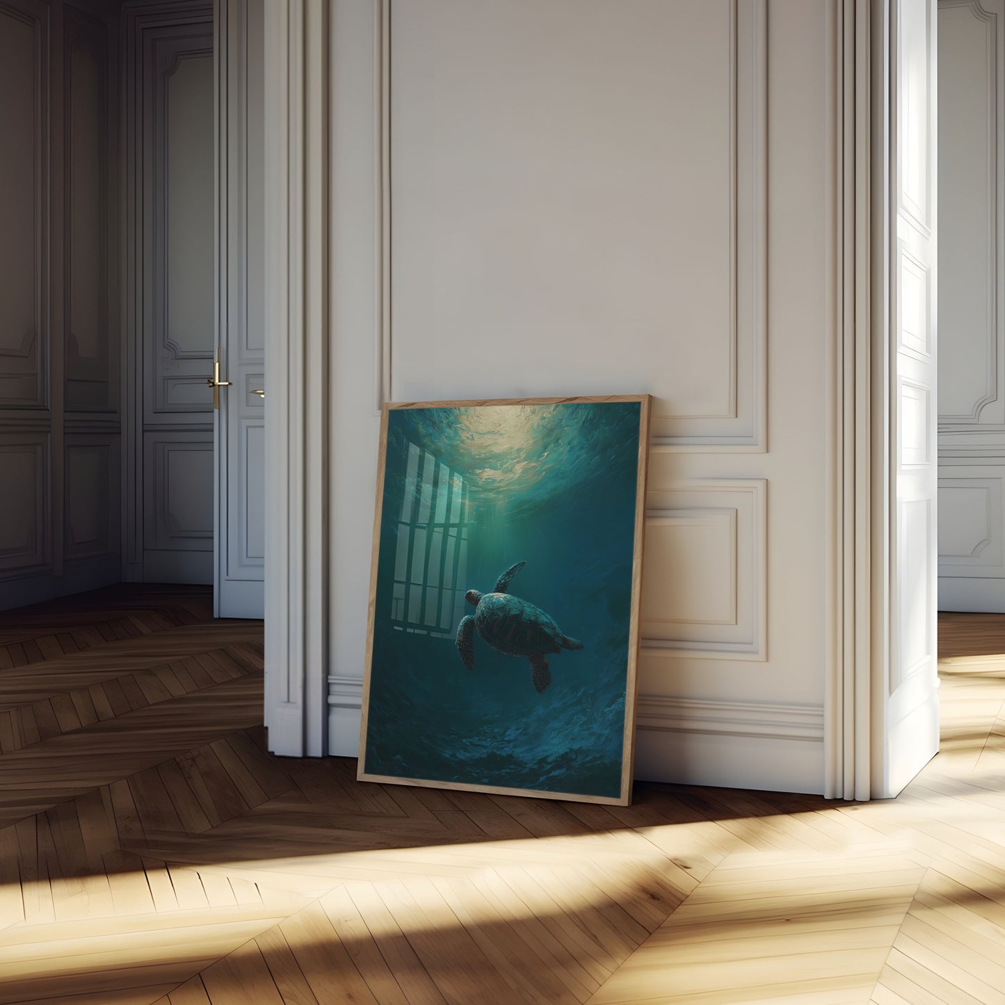 Zeechildpad die omhoog zwemt poster