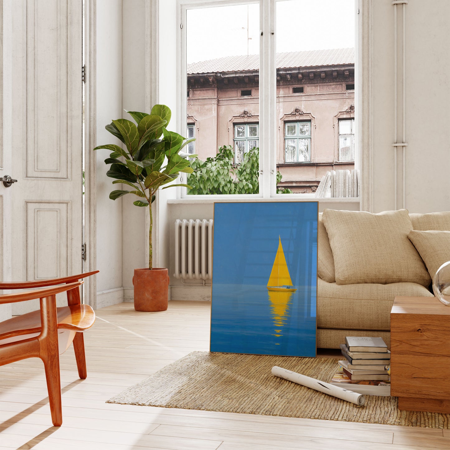 Segelboot auf blauem Meer Plakat
