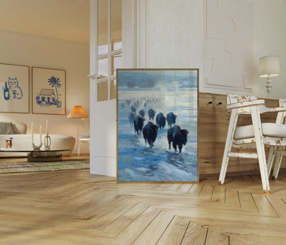 Bison Krydser Frossen Flod Plakat