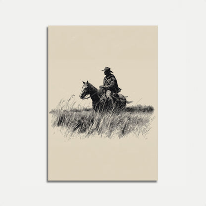 Lone Rider in Grasslands Poster
