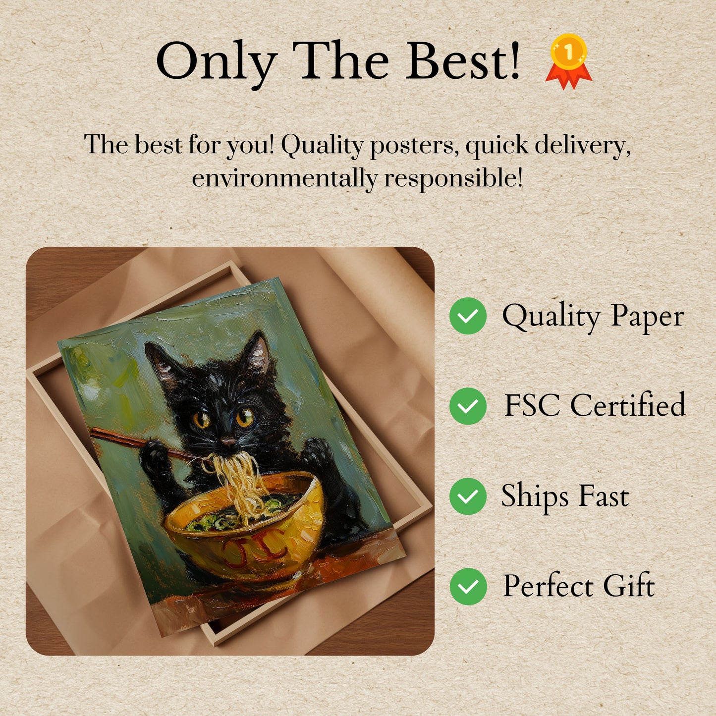 Noodle-Slurping Black Cat Poster