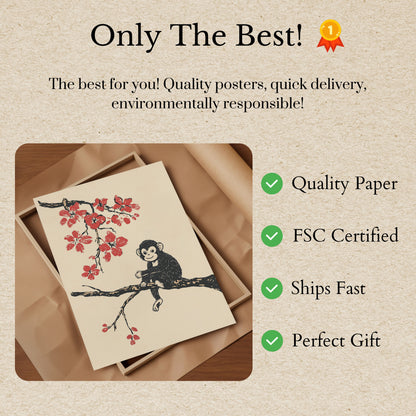 Playful Monkey in Blossom Tree Poster
