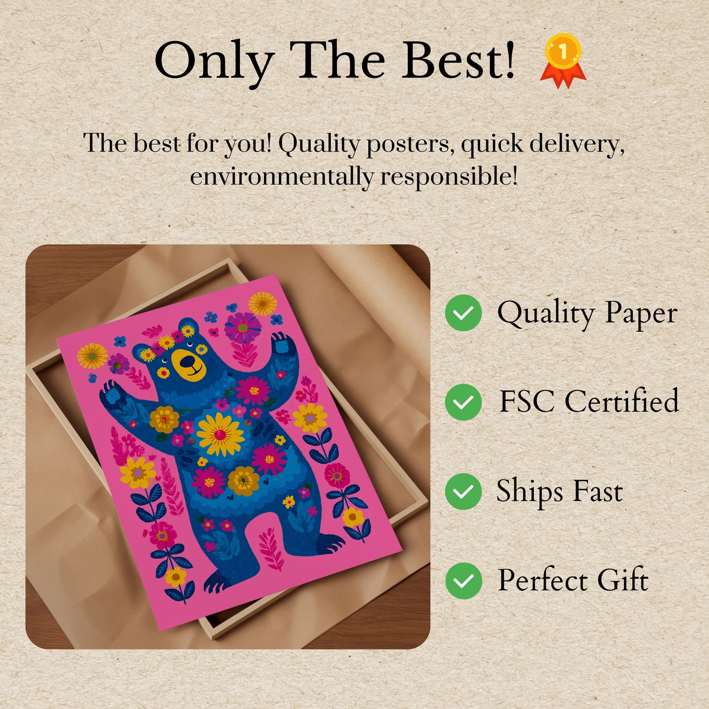 Cheerful Bear With Flowers Poster