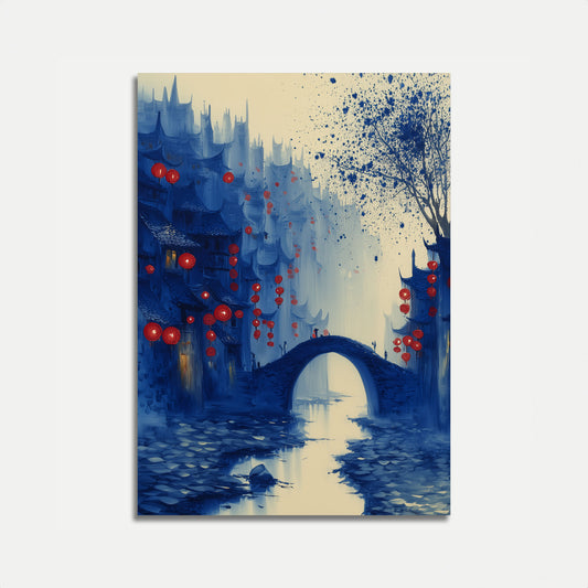 Affiche de paysage urbain asiatique aux lanternes rouges