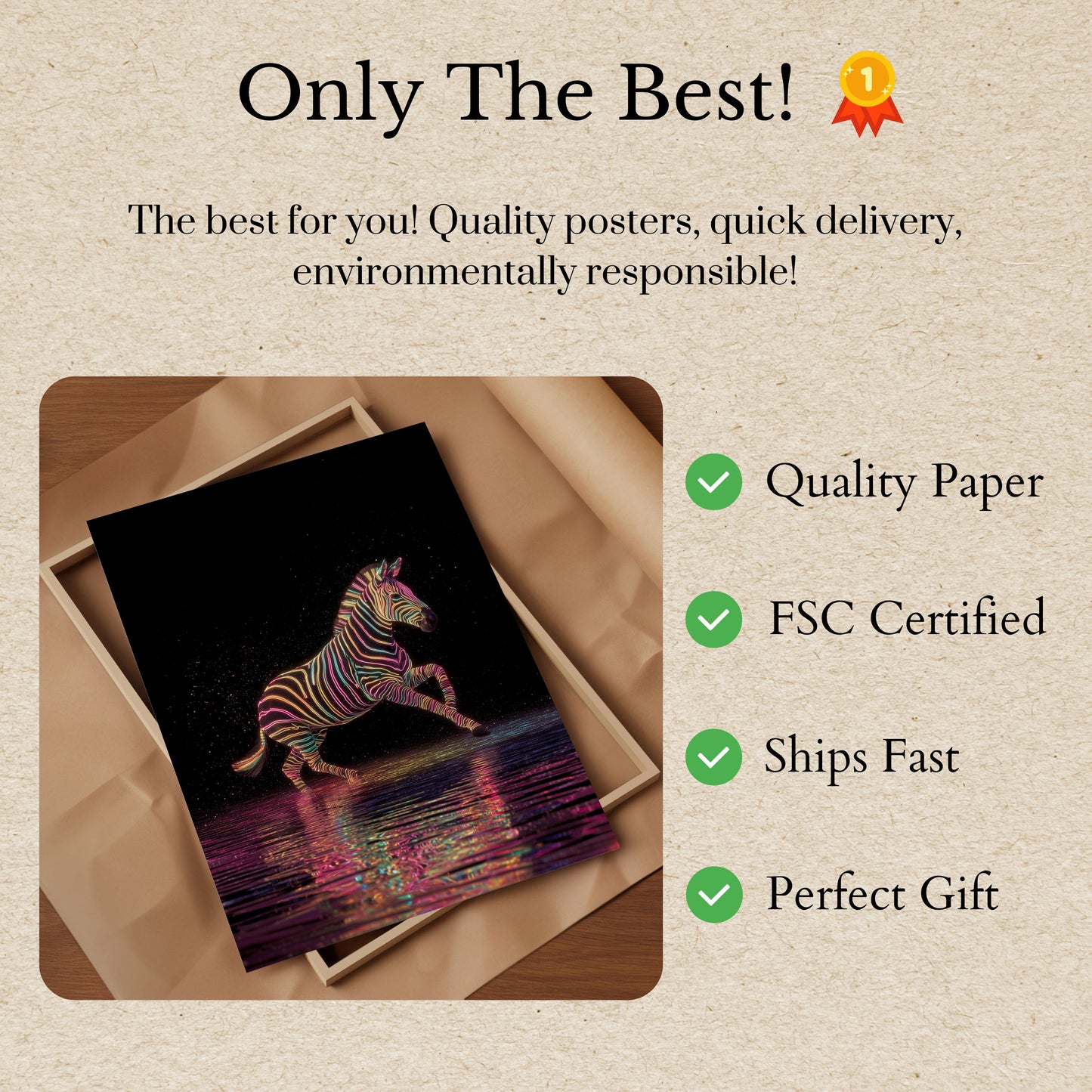 Neon Zebra Leap Poster