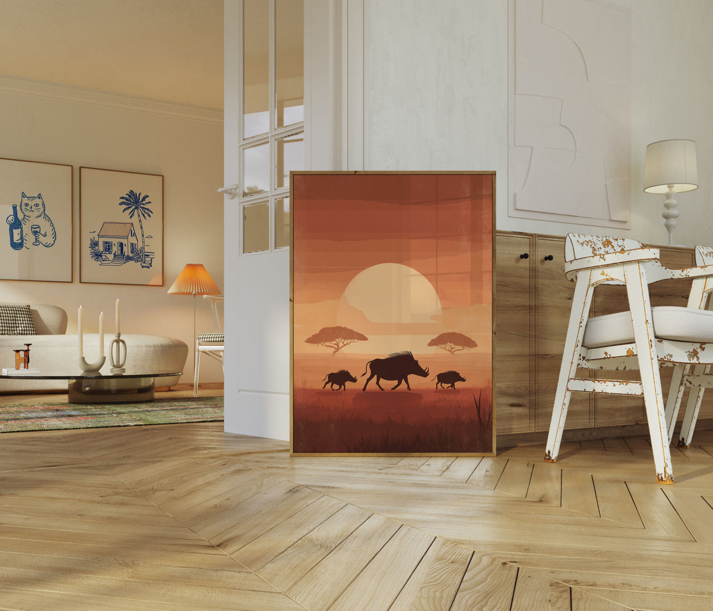 Africký Poster Rodiny Bravců při Západu Slunce