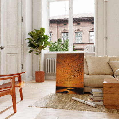 Plakát Ptáci létající při západu slunce