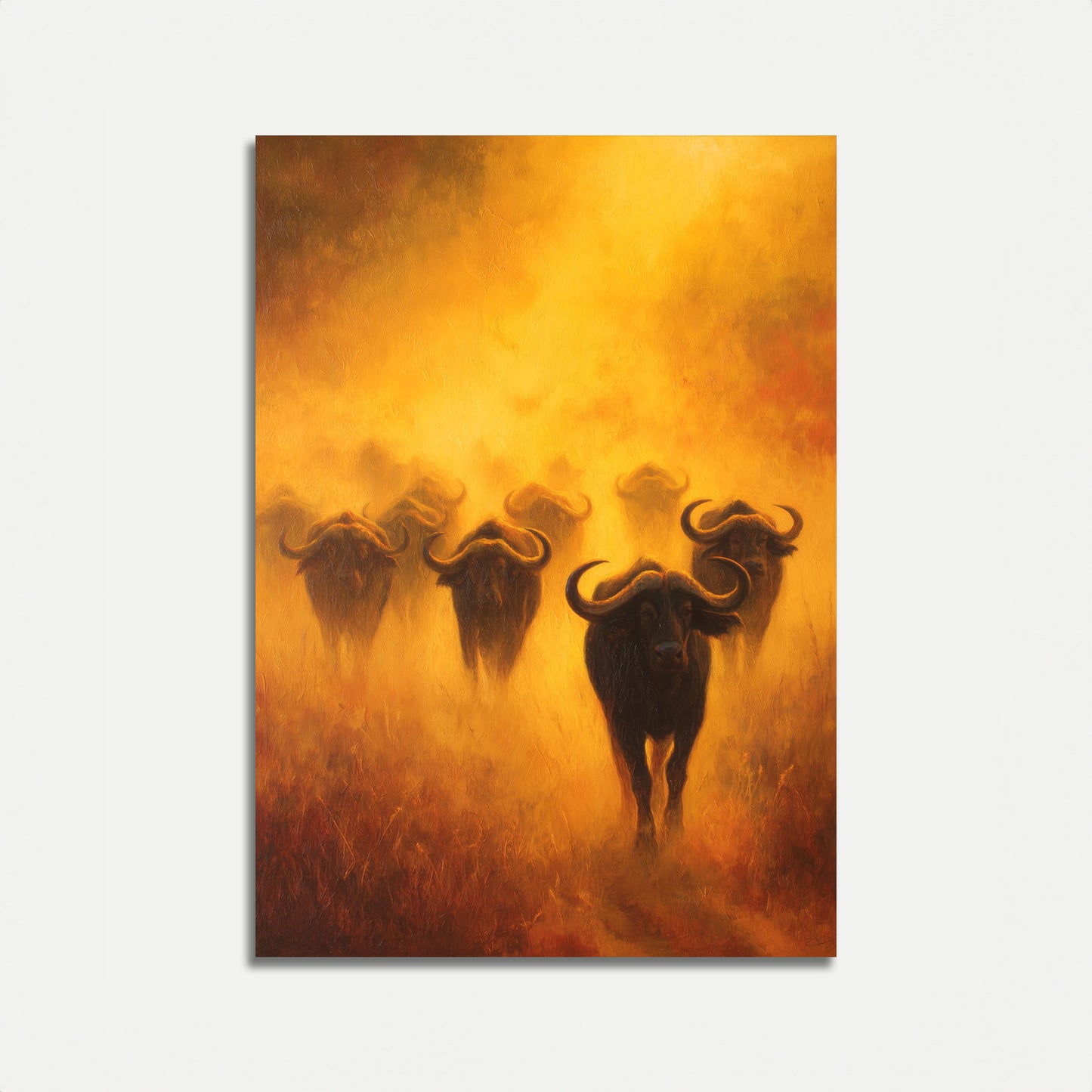 Póster de Rebaño de Búfalos Africanos en el Polvo