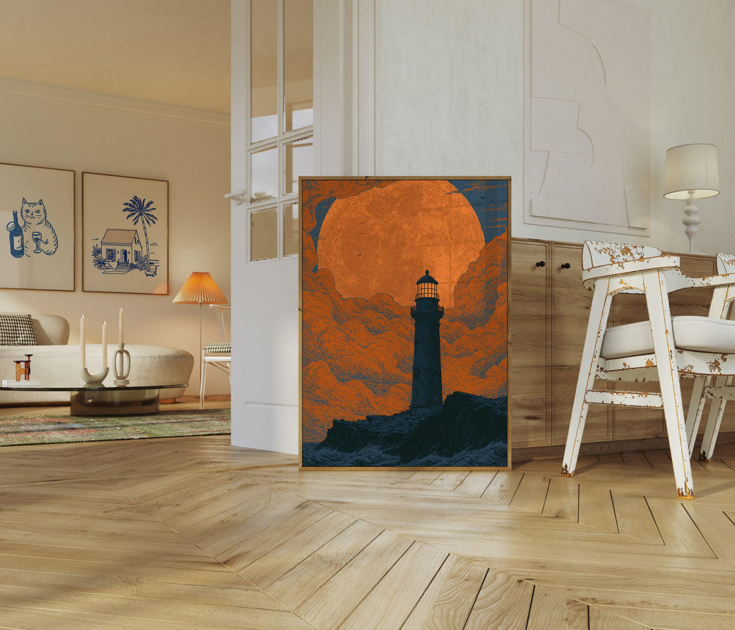 Leuchtturm unter dem Erntemond Poster