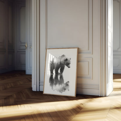 Mountain Forest Bear Reflection Poster