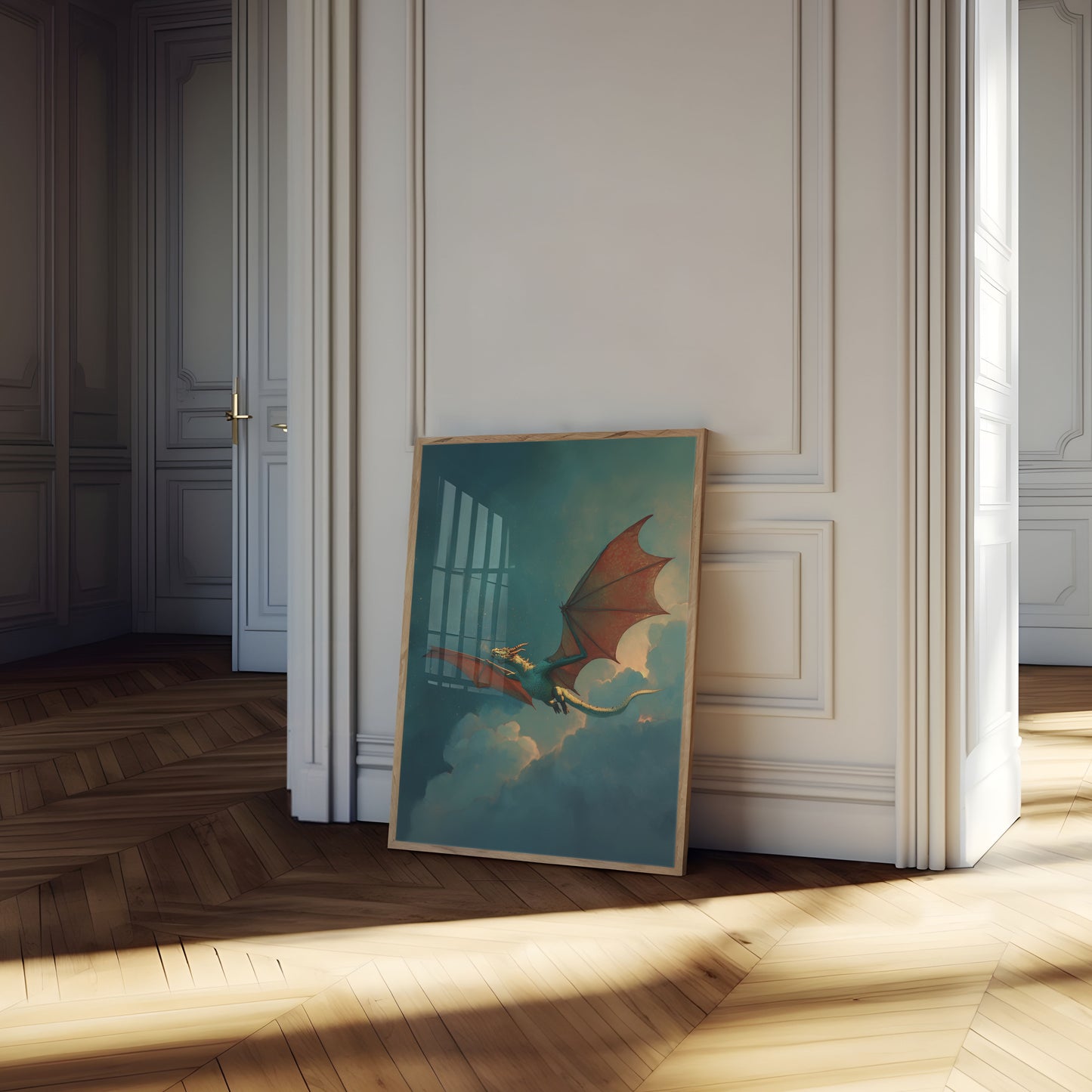 Póster de fantasía de dragón volador