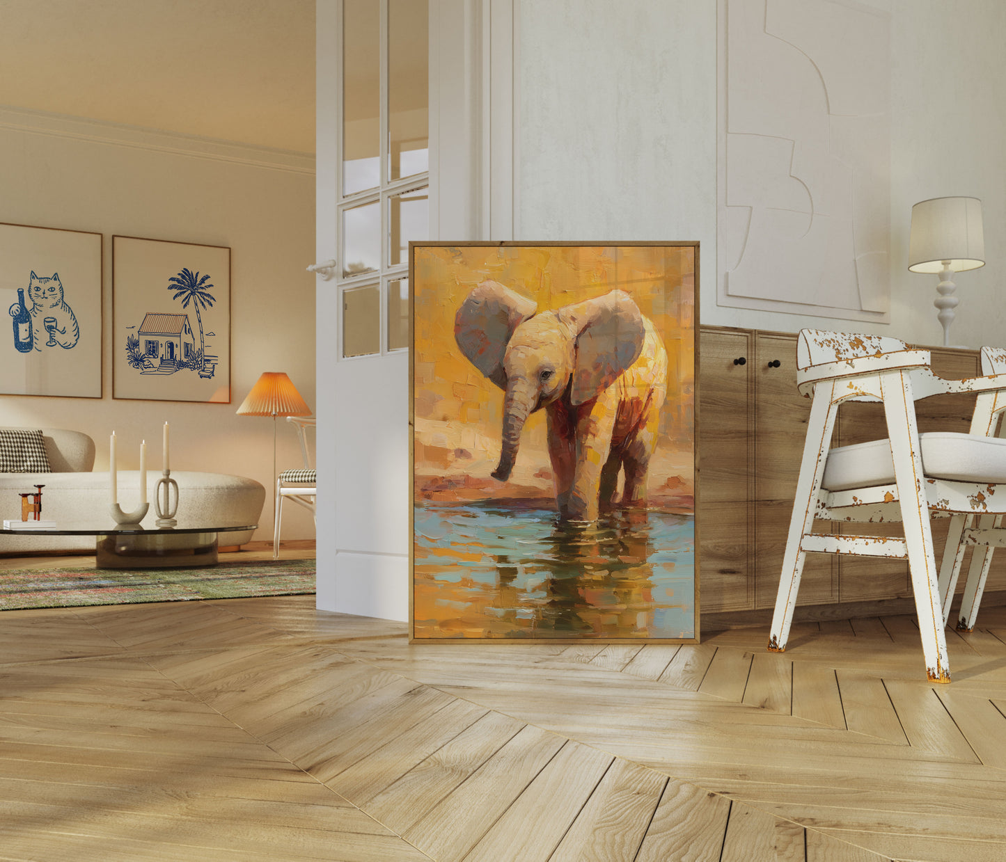 Affiche Jeune Éléphant au Point d'Eau