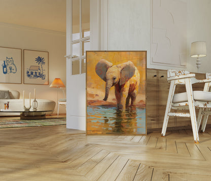 Affiche Jeune Éléphant au Point d'Eau