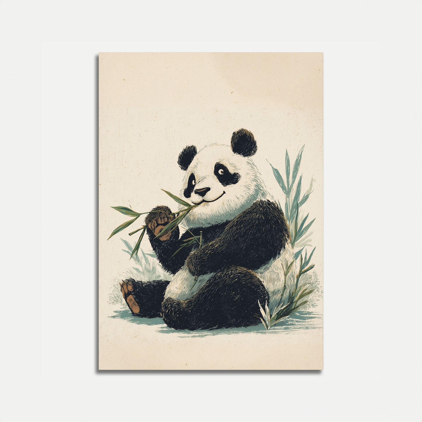 Póster artístico de un panda amante del bambú