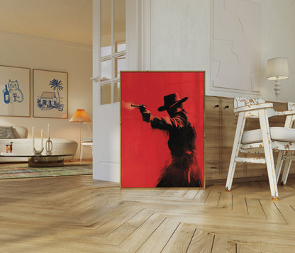 Affiche de pistolero du Far West rouge