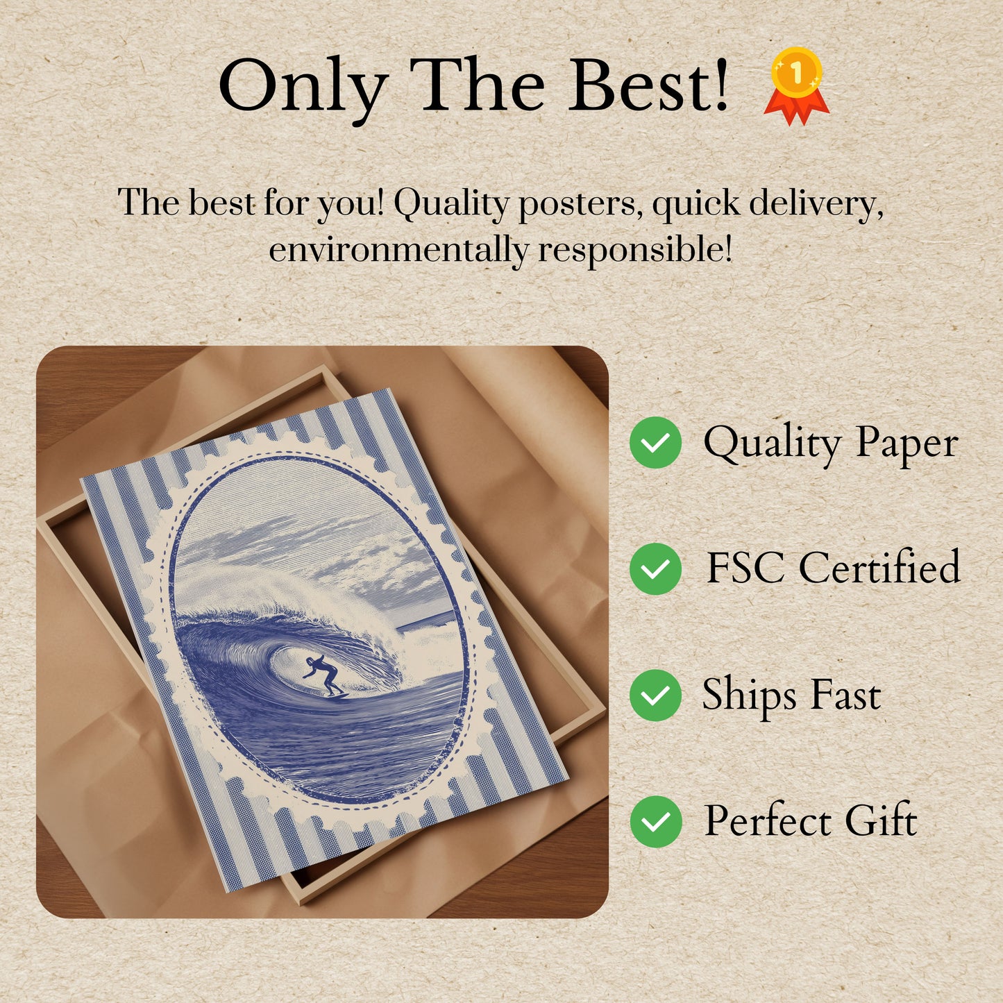 Surfing Blue Wave Poster