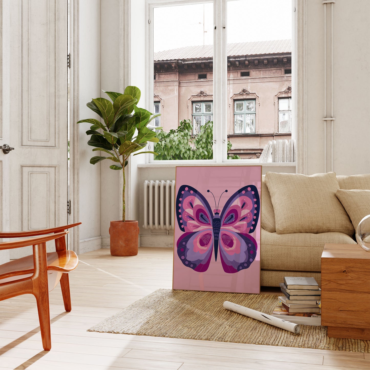Póster de mariposa morada vibrante