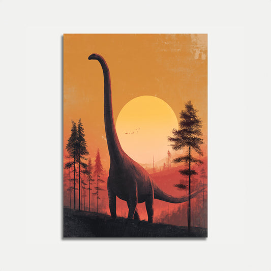 Póster del bosque de braquiosaurios al atardecer