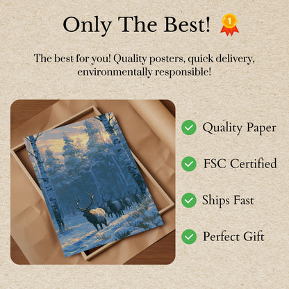 Winter Elk Herd in Forest Poster