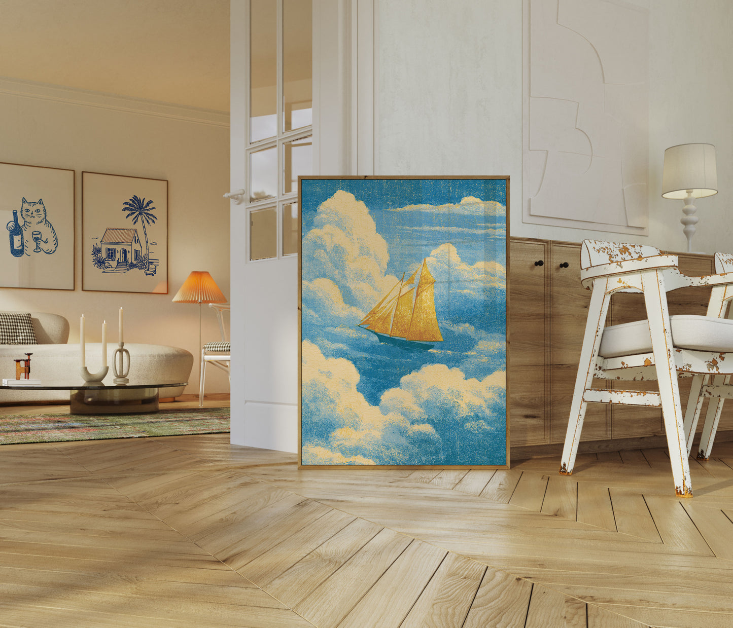 Golden Sailboat Sky Poster