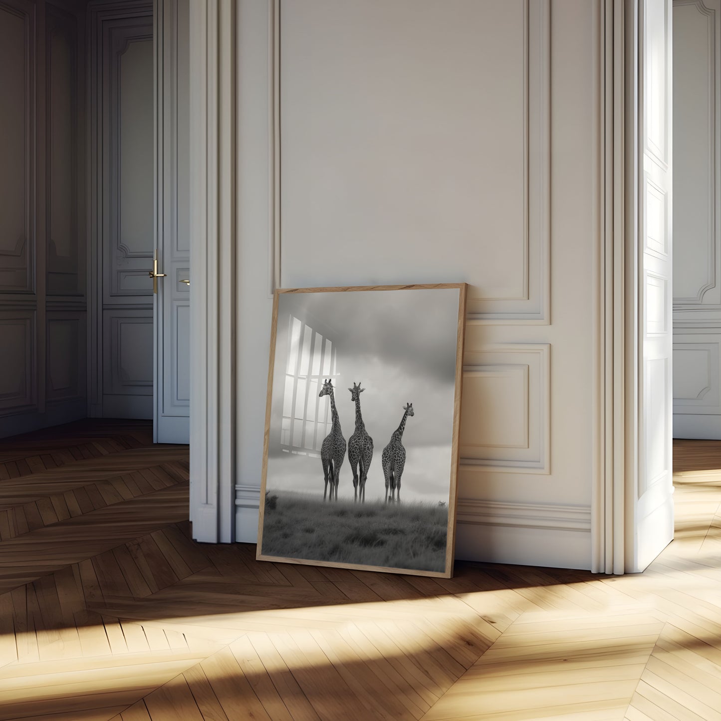 Three Giraffes Black and White Poster